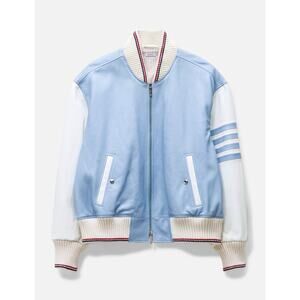 NWT $4500 Thom Browne Blue & White 4-bar Leather Varsity Jacket Size 5